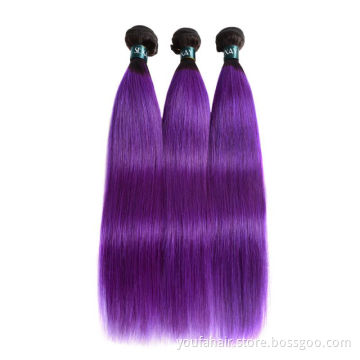 100% Indian Virgin Human Hair Bundles Cuticle Aligned Silky Straight 1b/Purple Ombre Colored Hair Bundles Hair Extension Weave